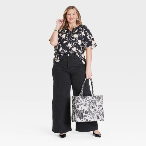 Ava & Viv Womens Plus High Rise Regular Fit Full Wide-Leg - Picture 3 of 7